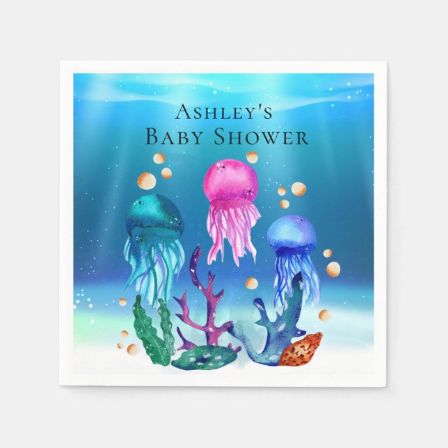 Personalized Under the Sea Jelly Fish Paper Napkin (Front)