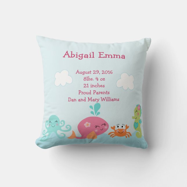Personalized Under the Sea life Pillow Keepsake (Front)