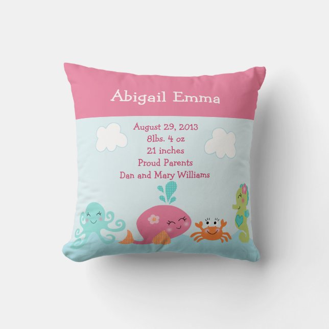 Personalized Under the Sea life Pillow Keepsake (Front)