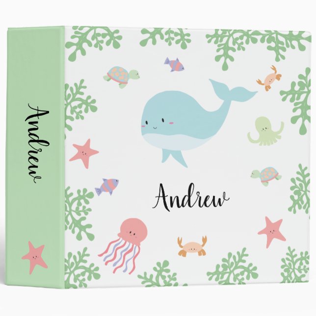 Personalized Under the Sea Ocean Animals Kids Binder (Front/Spine)