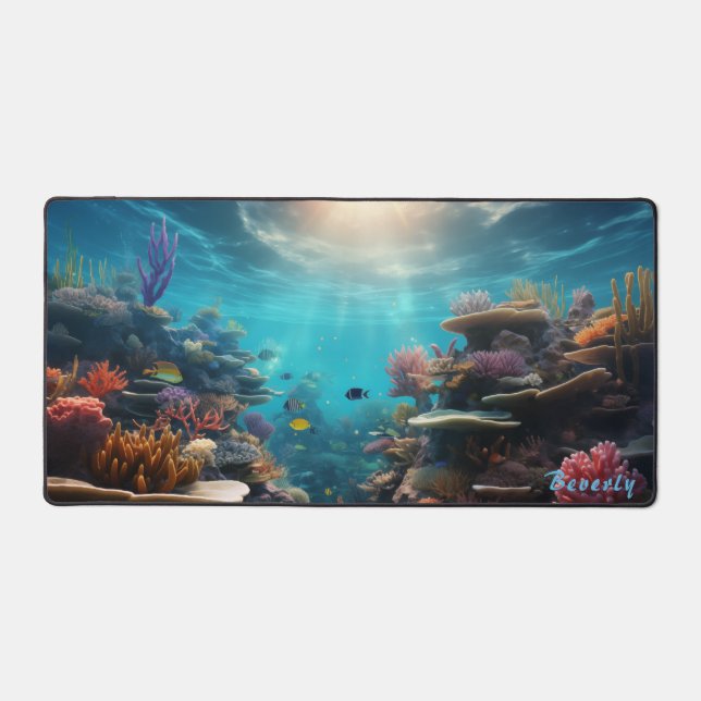 Personalized Underwater Coral Reef Desk Mat  (Front)