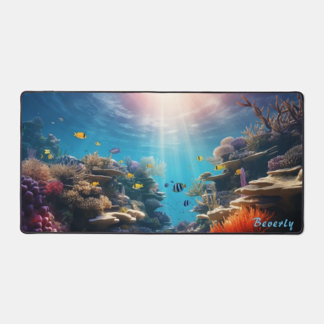 Personalized Underwater Coral Reef Desk Mat  (Front)