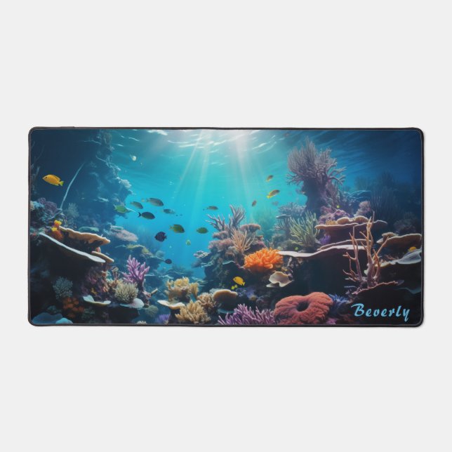 Personalized Underwater Coral Reef Desk Mat  (Front)