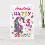 Personalized Unicorn 3rd Birthday Card<br><div class="desc">A special 3rd birthday card! This bright fun third birthday card features a cute unicorn, some pretty stars and colorful text. A cute design for someone who will be three years old. Add the 3rd birthday child's name to the front of the card to customize it for the special little...</div>