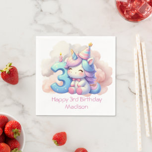 Personalized Unicorn 3rd Third Girls Birthday  Napkin