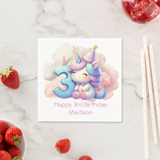 Personalized Unicorn 3rd Third Girls Birthday  Napkin (Insitu)