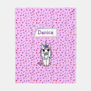 Personalized Unicorn and Candy Sprinkles with Bow Fleece Blanket