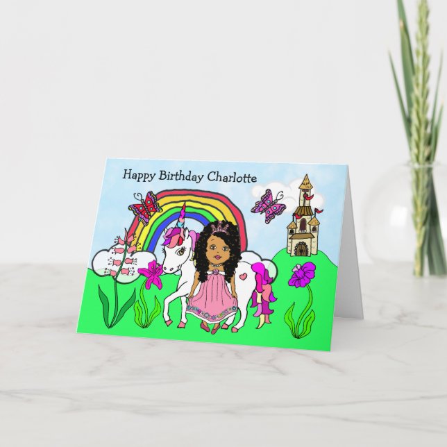 Personalized Unicorn and Princess Birthday Card (Front)