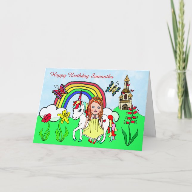 Personalized Unicorn and Princess Birthday Card (Front)
