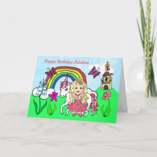 Personalized Unicorn and Princess Birthday Card