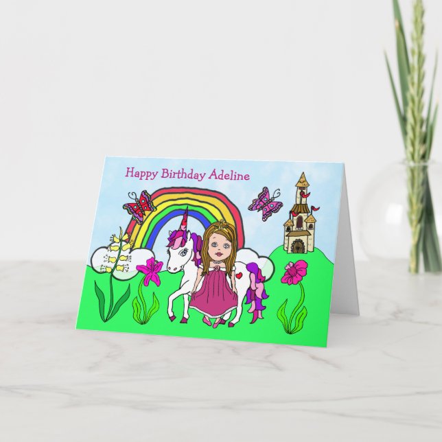 Personalized Unicorn and Princess Birthday Card (Front)