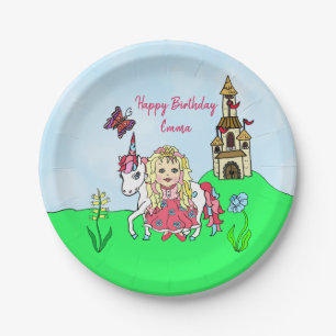 Personalized Unicorn and Princess Birthday Party Paper Plate