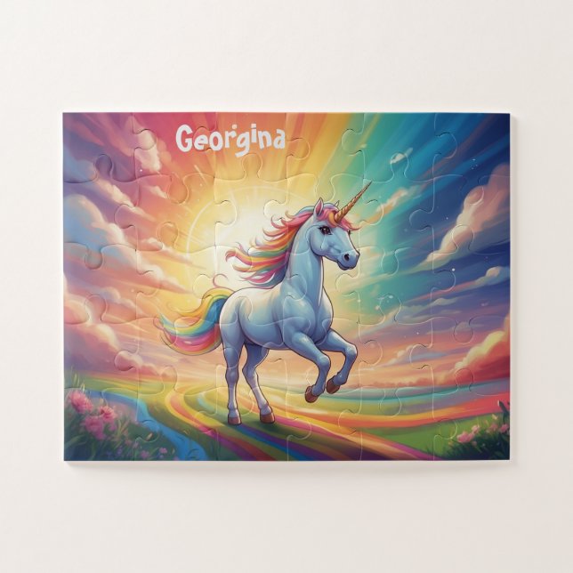 Personalized Unicorn and Rainbow Jigsaw Puzzle (Horizontal)