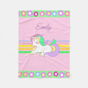Personalized Unicorn and Rainbow Pink Blanket
