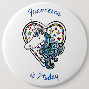 Personalized Unicorn Birthday Age Button Badge