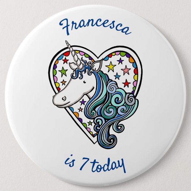 Personalized Unicorn Birthday Age Button Badge (Front)