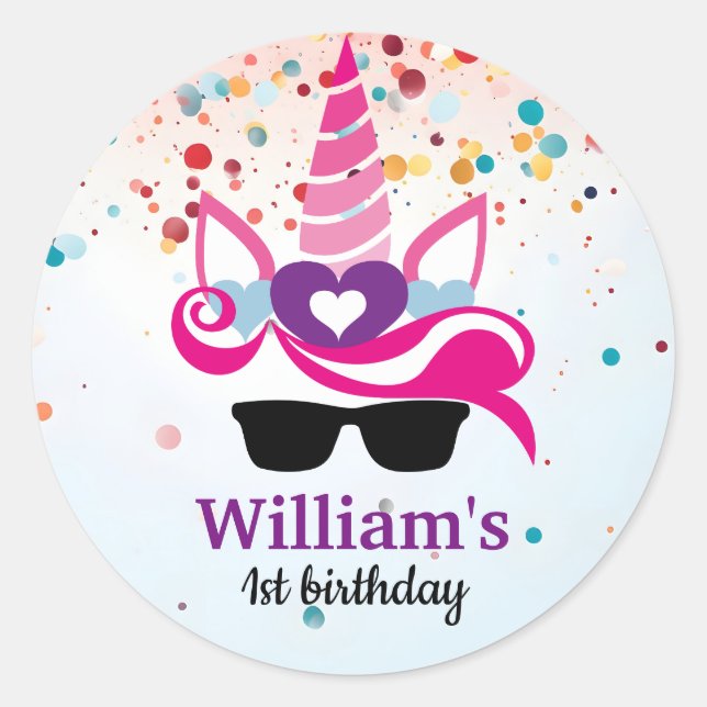 Personalized Unicorn Birthday Classic Round Sticker (Front)