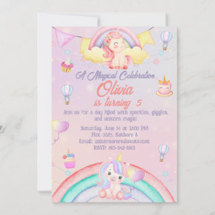 Personalized Unicorn Birthday Invitation Card 