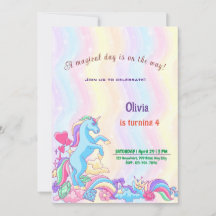 Personalized Unicorn Birthday Invitation Cards