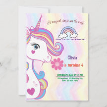Personalized Unicorn Birthday Invitation Cards