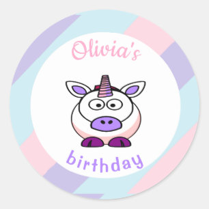 Personalized unicorn birthday pastel colourful classic round sticker