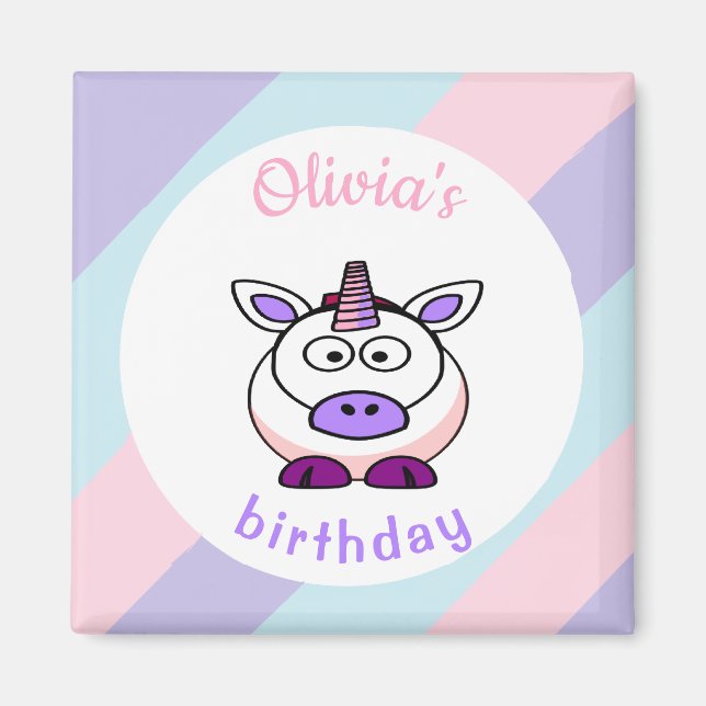 Personalized unicorn birthday pastel colourful magnet (Front)