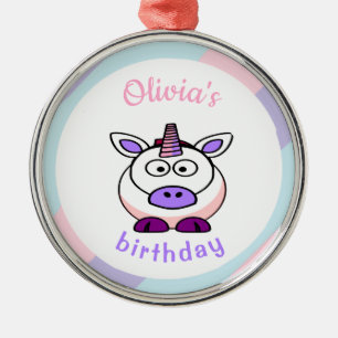 Personalized unicorn birthday pastel colourful metal ornament