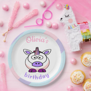 Personalized unicorn birthday pastel colourful paper plate