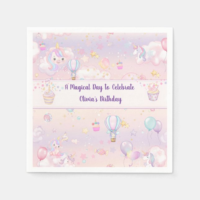 Personalized Unicorn Birthday Serviettes Napkins  (Front)