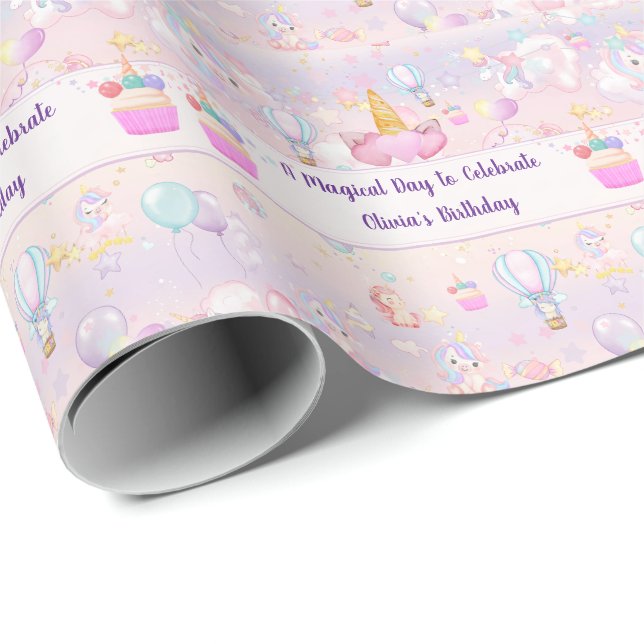 Personalized Unicorn Birthday  Wrapping Paper (Roll Corner)