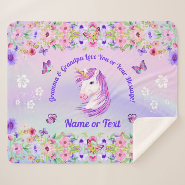 Personalized Unicorn Blankets, Rainbow Colours Sherpa Blanket (Front (Horizontal))