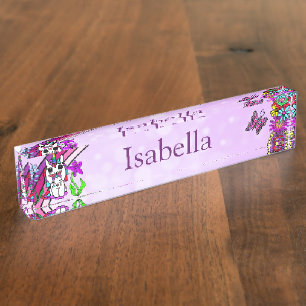 Personalized Unicorn, Butterfly and Flowers Nameplate