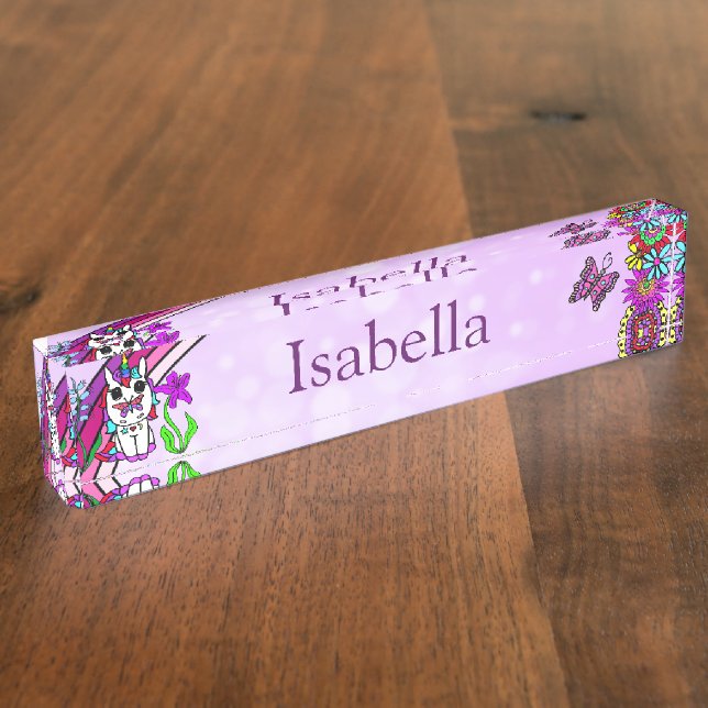 Personalized Unicorn, Butterfly and Flowers Nameplate (Side)