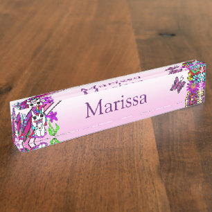 Personalized Unicorn, Butterfly and Flowers Nameplate