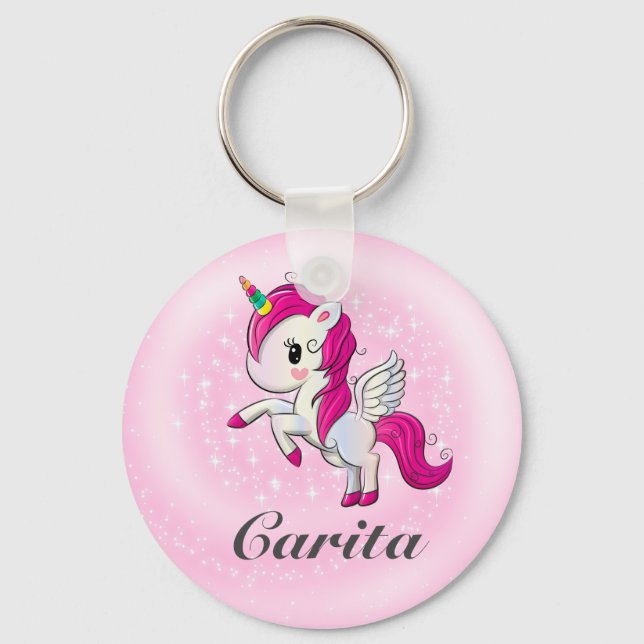 Personalized Unicorn Button Keychain (Front)