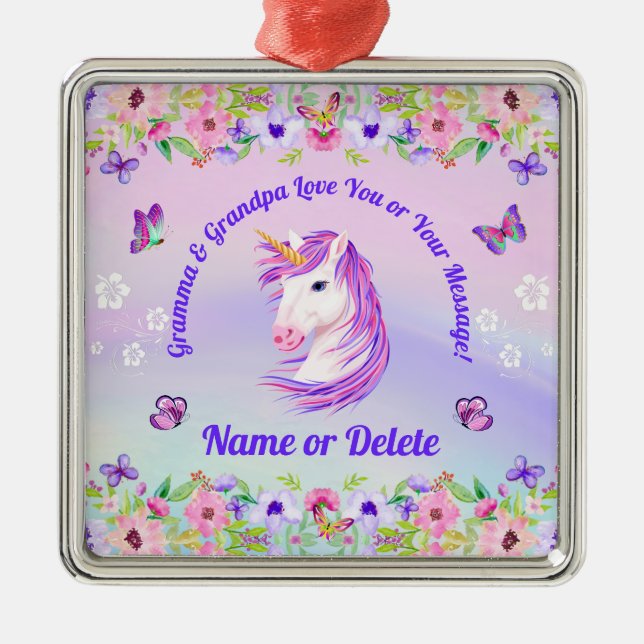 Personalized, Unicorn Christmas Tree Ornaments (Front)