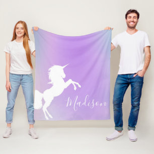 Personalized, Unicorn, Cotton Candy Colour, purple Fleece Blanket