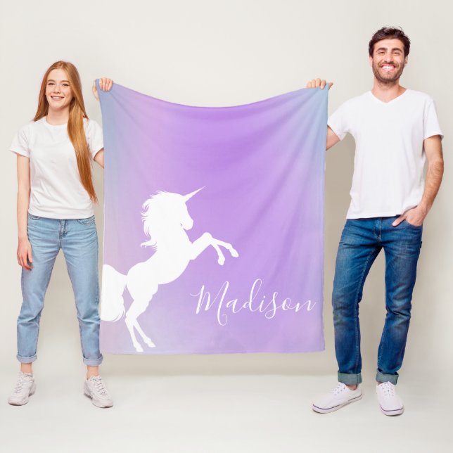 Personalized, Unicorn, Cotton Candy Colour, purple Fleece Blanket (In Situ)