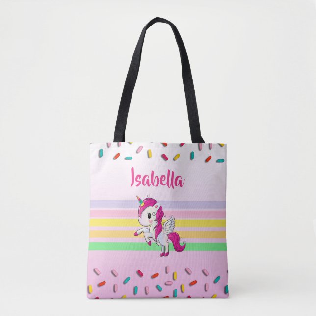 Personalized  Unicorn, Cupcakes and Sprinkles Tote Bag (Front)
