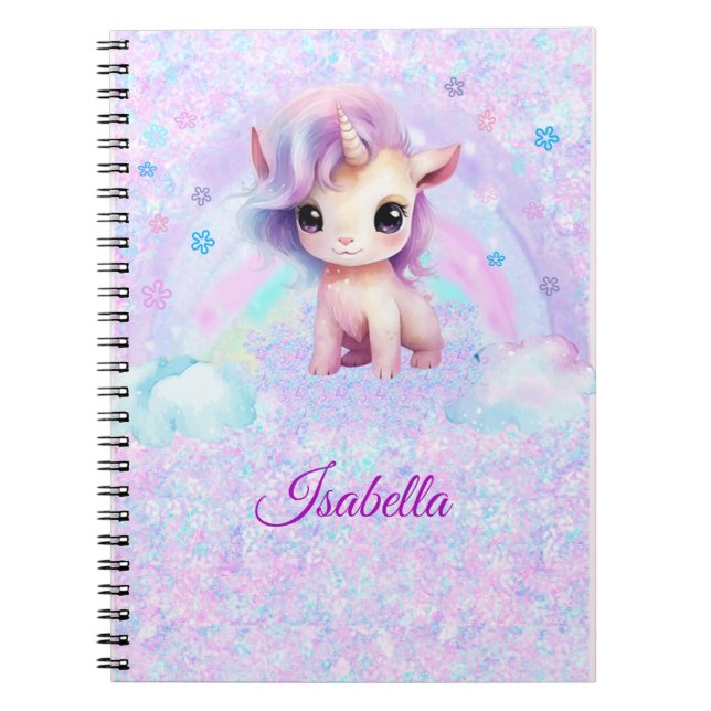 Personalized Unicorn Design Glitter  Notebook (Front)