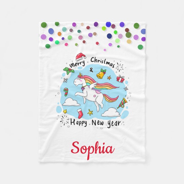 Personalized Unicorn Doodle with Pony  Fleece Blanket (Front)