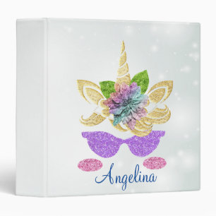 Personalized Unicorn Face Glitter Photo Album 3 Ri Binder