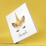 Personalized Unicorn Face Gold Glitter Binder<br><div class="desc">This design was created though digital art. It may be personalized in the area provide or customizing by choosing the click to customize further option and changing the name, initials or words. You may also change the text colour and style or delete the text for an image only design. Contact...</div>