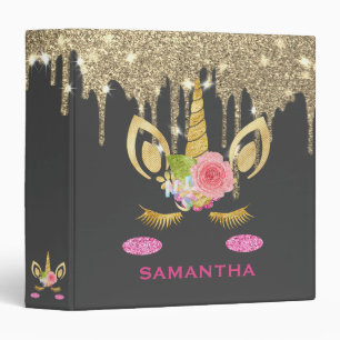 Personalized Unicorn Face Gold Glitter Photo Album Binder