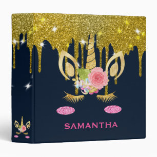 Personalized Unicorn Face Gold Glitter Photo Album Binder