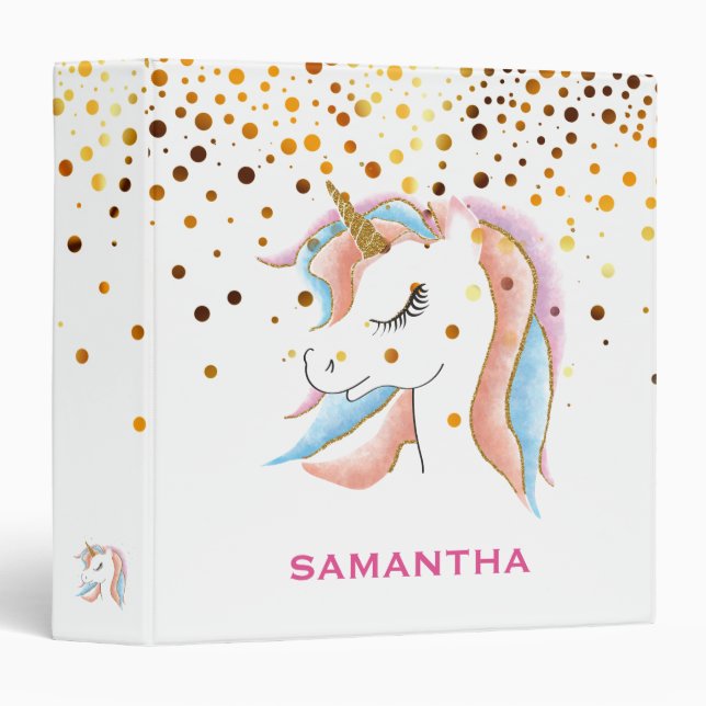 Personalized Unicorn Face Gold Glitter Photo Album Binder (Front/Spine)