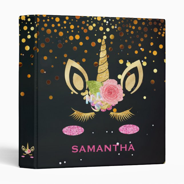 Personalized Unicorn Face Gold Glitter Photo Album Binder (Front/Spine)