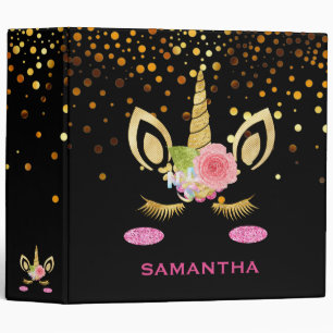 Personalized Unicorn Face Gold Glitter Photo Album Binder