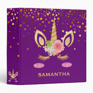 Personalized Unicorn Face Gold Glitter Photo Album Binder