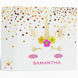 Personalized Unicorn Face Gold Glitter Photo Album Binder